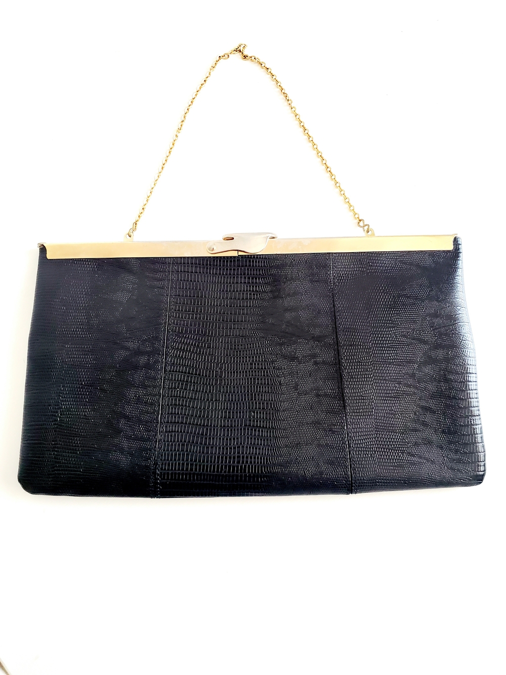 Vintage Textured Leather Clutch with Gold Chain
